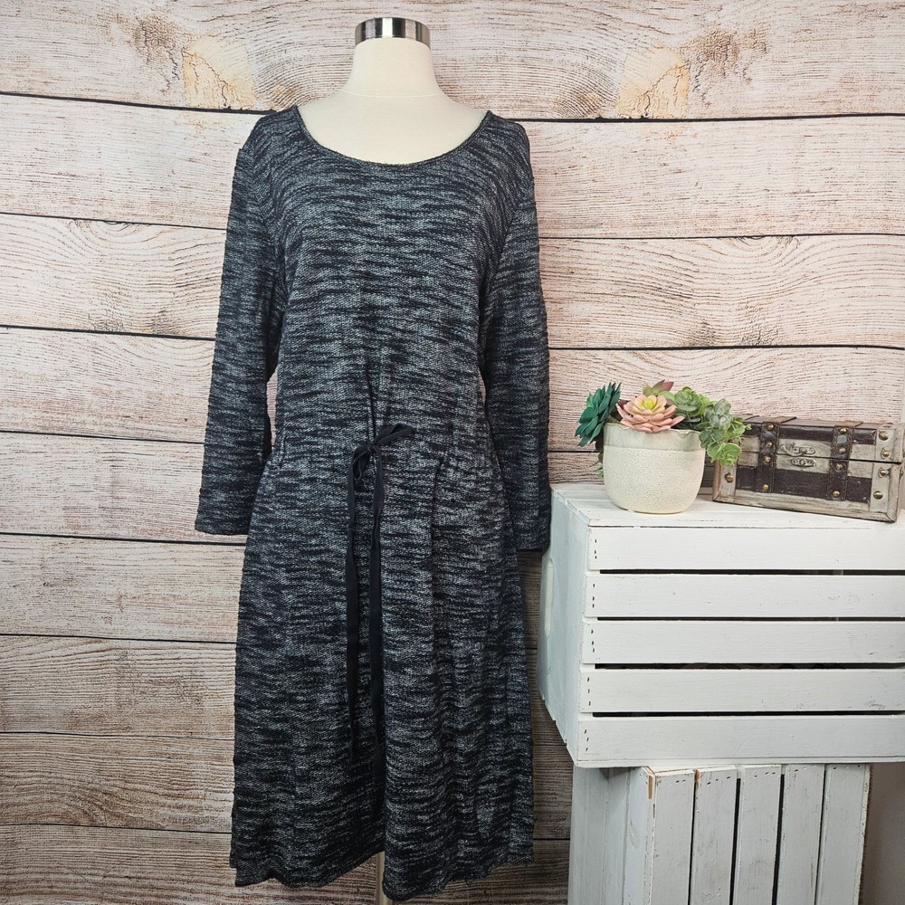 Ann Taylor LOFT Gray Marled Knit Drawstring Waist Sweater Dress XL Long Sleeve
